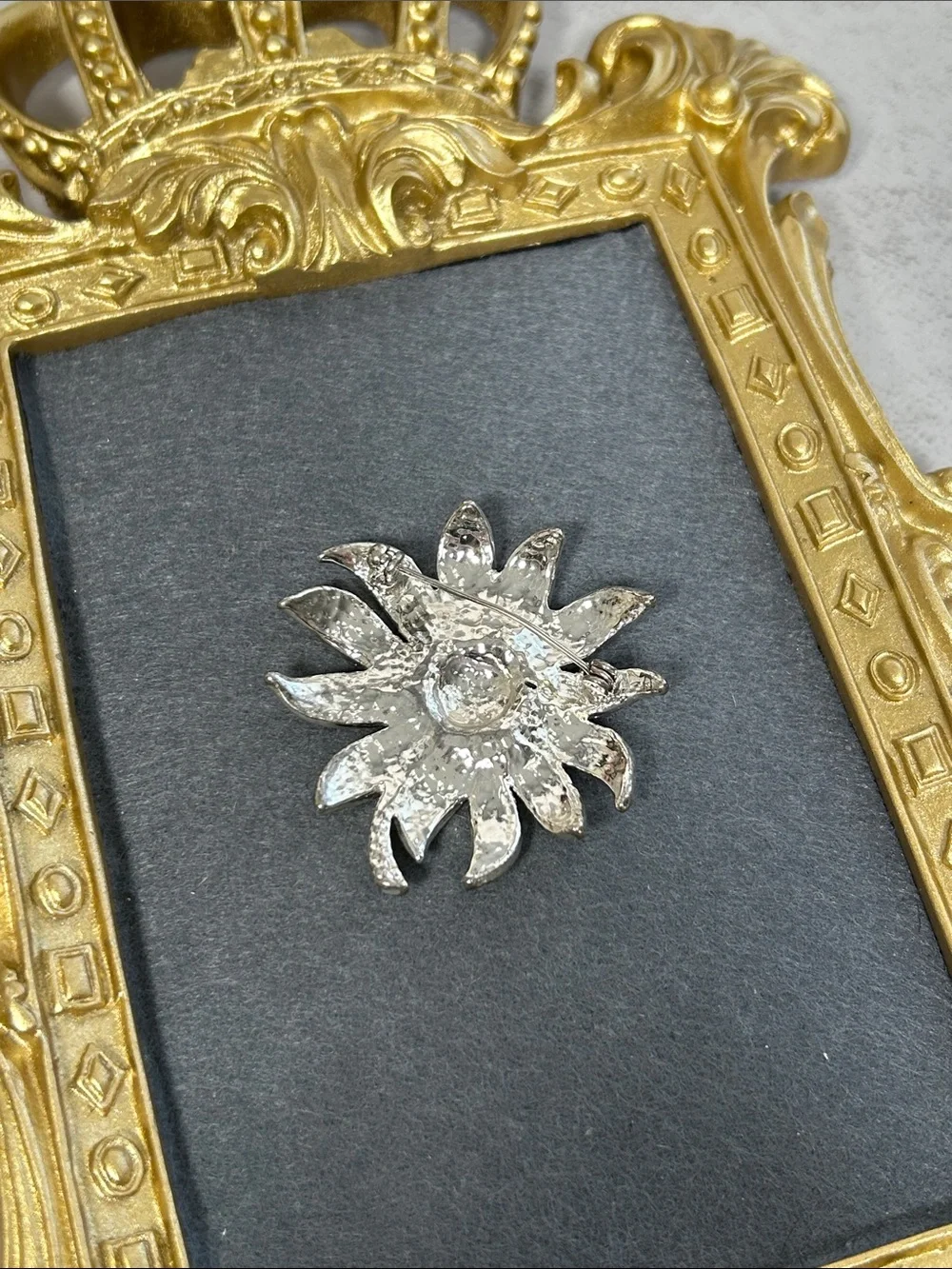 Vintage Peach Enamel Daisy Flower Brooch with Rhinestone Center